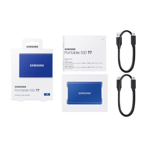 SAMSUNG – 1&nbsp;To SSD portatif T7, jusqu'à 1050&nbsp;Mo/s, disque SSD externe USB 3,2, bleu