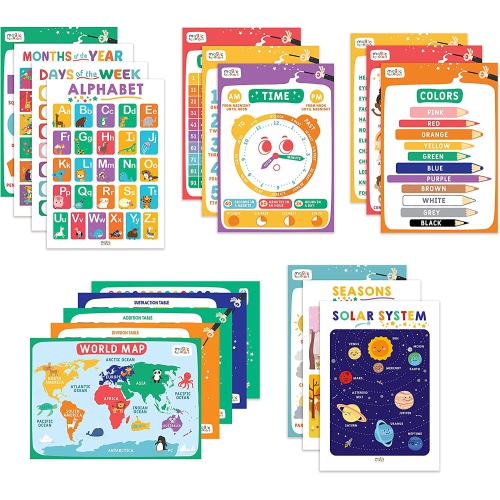 MAGIC SCHOLARS  Educational Posters, 18 Bundle Pack, Classroom Decor for Kids Toddler Learning Activities, Kindergarten, Pre School, Homeschool