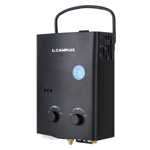 Camplux 1.32 GPM 34,000 BTU Outdoor Portable Propane Tankless Water Heater for RV, Camping, Barns, Black