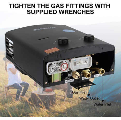 Camplux 1.32 GPM 34,000 BTU Outdoor Portable Propane Tankless Water Heater for RV, Camping, Barns, Black