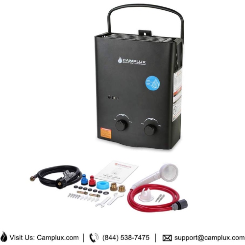 Camplux 1.32 GPM 34,000 BTU Outdoor Portable Propane Tankless Water Heater for RV, Camping, Barns, Black