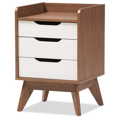 3 Piece Modern Dresser and Nightstand Set in White and Walnut