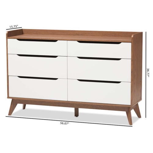 3 Piece Modern Dresser and Nightstand Set in White and Walnut