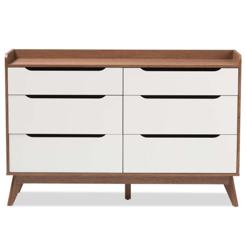 3 Piece Modern Dresser and Nightstand Set in White and Walnut