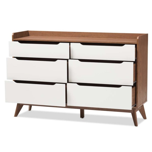 3 Piece Modern Dresser and Nightstand Set in White and Walnut