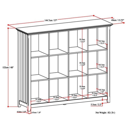 Simpli Home Acadian Wood 48" x 57" Transitional 12 Cube in Brunette Brown
