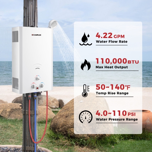 Camplux 4.22 GPM 110,000 BTU Outdoor Portable Propane Tankless Water Heater with Digital Display