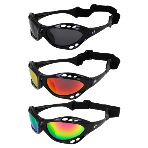 3 Pairs Birdz Seahawk Padded Floating Polarized Sunglasses W/Strap Black Frame W/Smoke Red & Pink Mirror Lenses