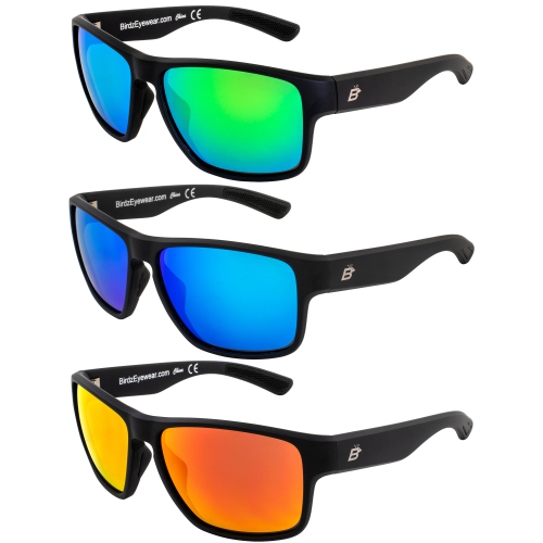 Birdz Glide Sunglasses Hydrophobic Scratch Resistant Lens Lightweight Black Frame Green Blue And Red Mirror Lens