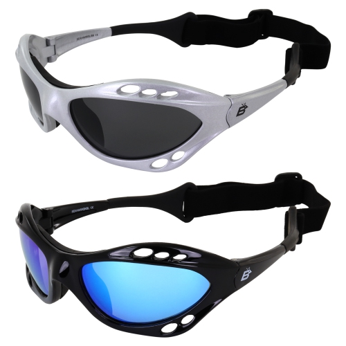 2 Pairs Birdz Seahawk Padded Floating Polarized Sunglasses W/Strap Silver W/Smoke Lens Black W/Green Mirror Lens