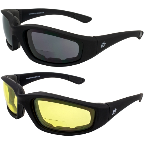 BIRDZ  2 Pairs Of Oriole Bifocal Safety Sunglasses Black Frames 2.5X With Smoke & Lenses In Yellow