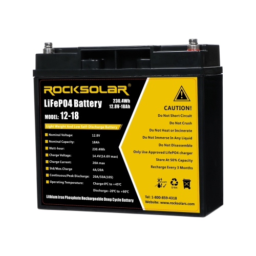 ROCKSOLAR 12V 18AH Deep Cycle LiFePO4 Battery