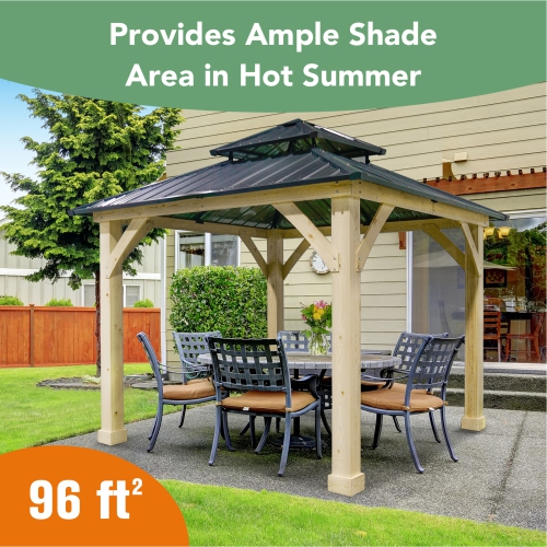 Patiojoy 10' X 10' Patio Pavilion Outdoor Hardtop Gazebo w/ Extra Metal Stakes & J-Shaped Hook