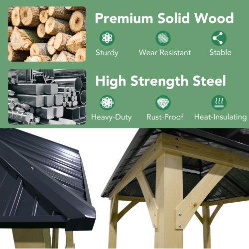 Patiojoy 10' X 10' Patio Pavilion Outdoor Hardtop Gazebo w/ Extra Metal Stakes & J-Shaped Hook