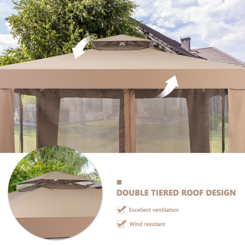 Topbuy 10' x 10' 2-tier Outdoor Netting Canopy Sun Shade Gazebo Tent for Picnic Party