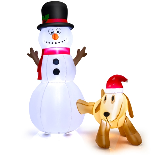 Topbuy 6 FT Inflatable Snowman with Cute Dog Christmas Blow up Snowman and Dog with Bright Built-in LED Lights Inflatable Snowman for Christmas