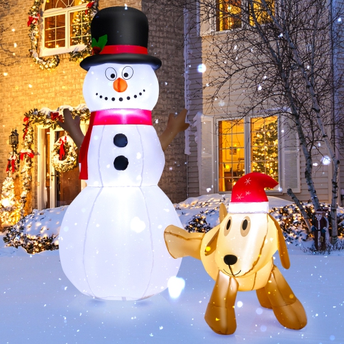 Topbuy 6 FT Inflatable Snowman with Cute Dog Christmas Blow up Snowman and Dog with Bright Built-in LED Lights Inflatable Snowman for Christmas