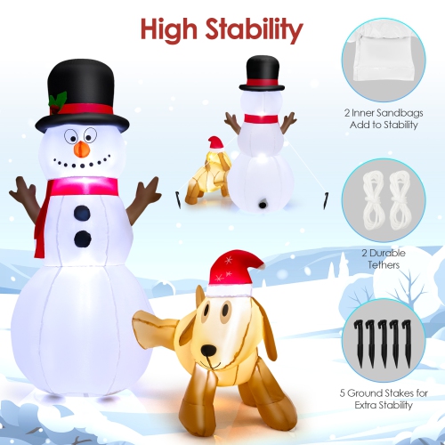 Topbuy 6 FT Inflatable Snowman with Cute Dog Christmas Blow up Snowman and Dog with Bright Built-in LED Lights Inflatable Snowman for Christmas