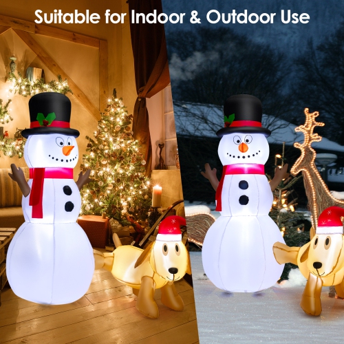 Topbuy 6 FT Inflatable Snowman with Cute Dog Christmas Blow up Snowman and Dog with Bright Built-in LED Lights Inflatable Snowman for Christmas