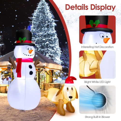 Topbuy 6 FT Inflatable Snowman with Cute Dog Christmas Blow up Snowman and Dog with Bright Built-in LED Lights Inflatable Snowman for Christmas