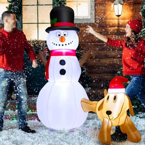Topbuy 6 FT Inflatable Snowman with Cute Dog Christmas Blow up Snowman and Dog with Bright Built-in LED Lights Inflatable Snowman for Christmas