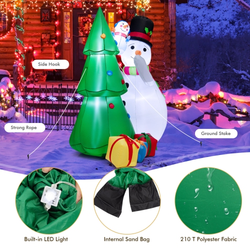 Topbuy 6 FT Christmas Inflatable Snowman Indoor Outdoor Lighted Decoration w/ Small Snowman Present Box, Blow up Holiday Snowman w/ Christmas Tree