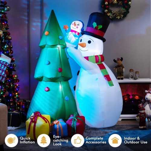 Topbuy 6 FT Christmas Inflatable Snowman Indoor Outdoor Lighted Decoration w/ Small Snowman Present Box, Blow up Holiday Snowman w/ Christmas Tree