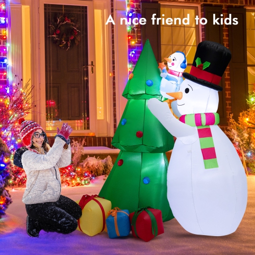Topbuy 6 FT Christmas Inflatable Snowman Indoor Outdoor Lighted Decoration w/ Small Snowman Present Box, Blow up Holiday Snowman w/ Christmas Tree