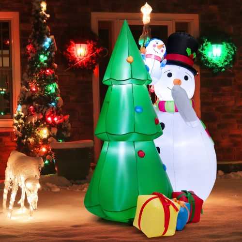 Topbuy 6 FT Christmas Inflatable Snowman Indoor Outdoor Lighted Decoration w/ Small Snowman Present Box, Blow up Holiday Snowman w/ Christmas Tree