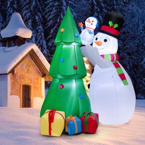 Topbuy 6 FT Christmas Inflatable Snowman Indoor Outdoor Lighted Decoration w/ Small Snowman Present Box, Blow up Holiday Snowman w/ Christmas Tree