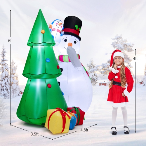 Topbuy 6 FT Christmas Inflatable Snowman Indoor Outdoor Lighted Decoration w/ Small Snowman Present Box, Blow up Holiday Snowman w/ Christmas Tree