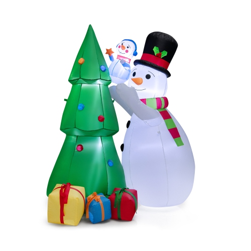 Topbuy 6 FT Christmas Inflatable Snowman Indoor Outdoor Lighted Decoration w/ Small Snowman Present Box, Blow up Holiday Snowman w/ Christmas Tree