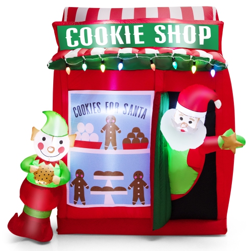 Topbuy 6.5 FT Height Christmas Inflatable Santa Claus, Outdoor Self-inflatable Decoration w/ Cookie Shop Gingerbread Man, Colorful Lights Lighted