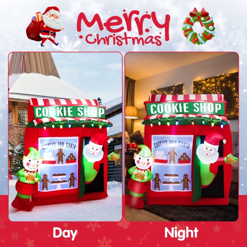 Topbuy 6.5 FT Height Christmas Inflatable Santa Claus, Outdoor Self-inflatable Decoration w/ Cookie Shop Gingerbread Man, Colorful Lights Lighted
