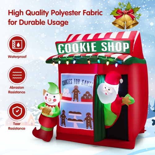Topbuy 6.5 FT Height Christmas Inflatable Santa Claus, Outdoor Self-inflatable Decoration w/ Cookie Shop Gingerbread Man, Colorful Lights Lighted