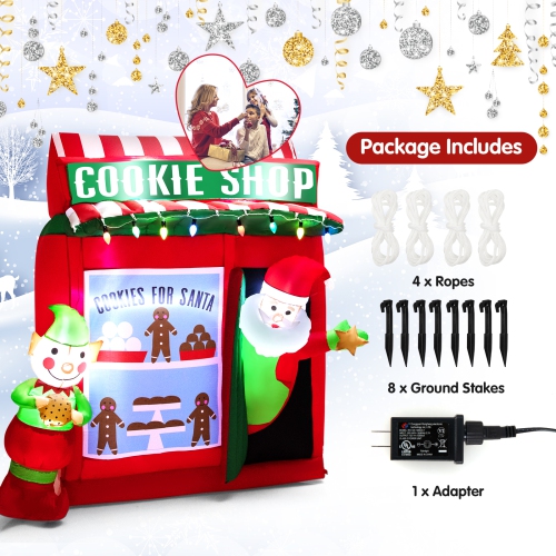 Topbuy 6.5 FT Height Christmas Inflatable Santa Claus, Outdoor Self-inflatable Decoration w/ Cookie Shop Gingerbread Man, Colorful Lights Lighted