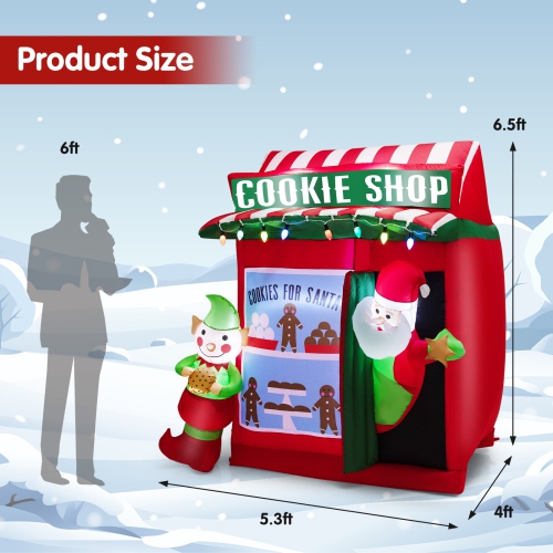 Topbuy 6.5 FT Height Christmas Inflatable Santa Claus, Outdoor Self-inflatable Decoration w/ Cookie Shop Gingerbread Man, Colorful Lights Lighted
