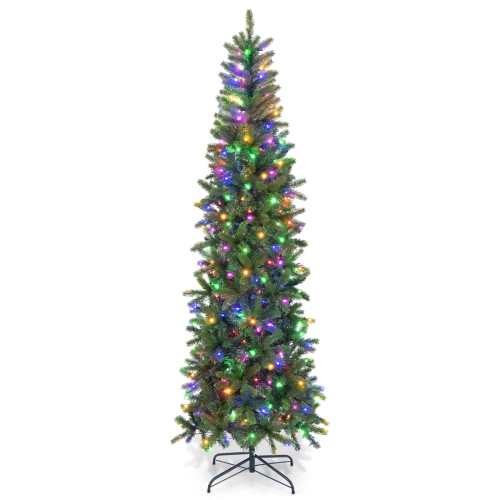 Topbuy 6 ft/7.5 ft Full Artificial Christmas Tree Pre-lit Christmas Tree w/Warm White & Multi-color LED Lights Foldable Metal Stand