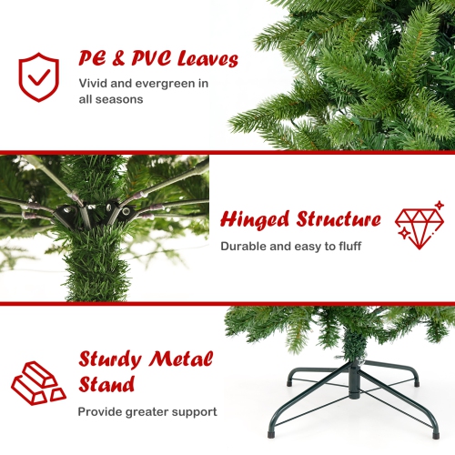 Topbuy 6 ft/7.5 ft Full Artificial Christmas Tree Pre-lit Christmas Tree w/Warm White & Multi-color LED Lights Foldable Metal Stand
