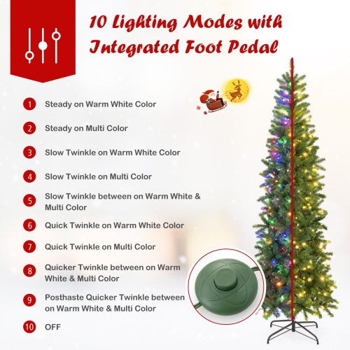 Topbuy 6 ft/7.5 ft Full Artificial Christmas Tree Pre-lit Christmas Tree w/Warm White & Multi-color LED Lights Foldable Metal Stand