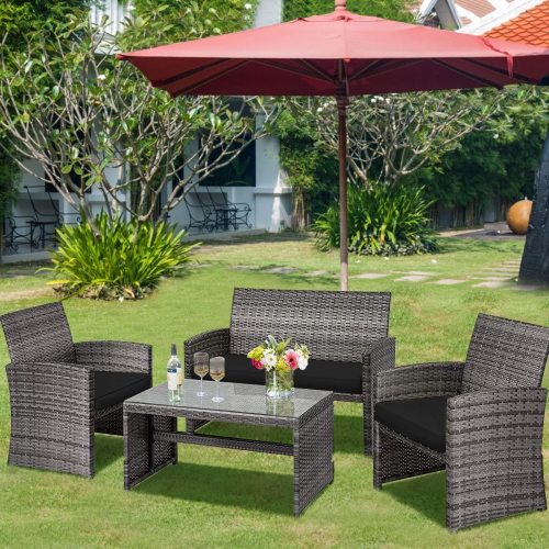 Patiojoy 4Piece Outdoor Patio Furniture Set Rattan Wicker Conversation