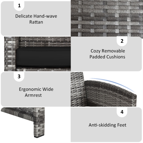 Ensemble de patio de 4 pièces en osier de résine de PatioJoy - Noir
