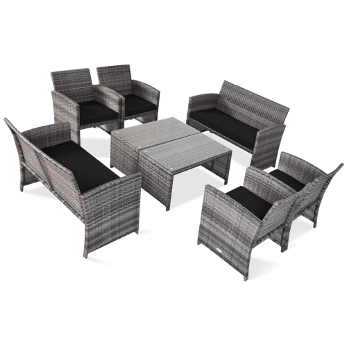 TOPBUY  Patiojoy 8-Piece Outdoor Patio Furniture Set Rattan Wicker Conversation Sofa Set In Black