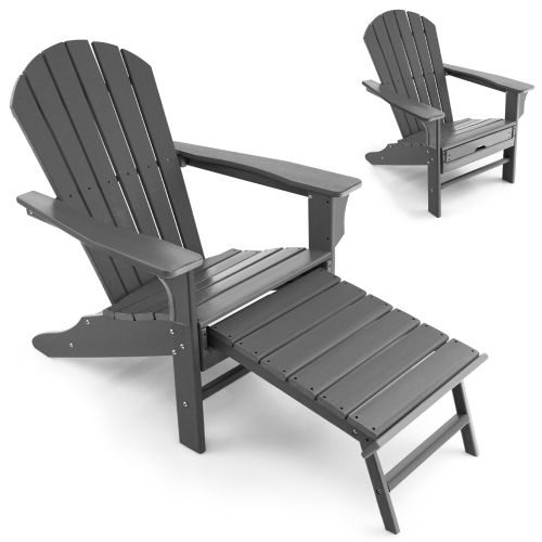 TOPBUY  Patiojoy HDpe Adirondack Chair W/ergonomic Design&ottoman Outdoor Lounge Armchair Chair for Yard&patio Black/coffee/grey/turquoise/white