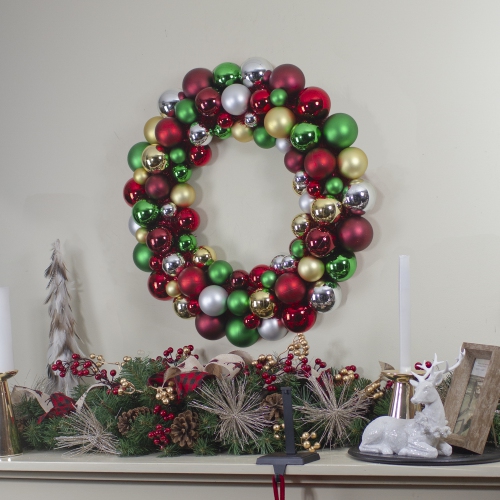 Traditional 2-Finish Shatterproof Ball Christmas Wreath - 36" - Multicolor - Unlit