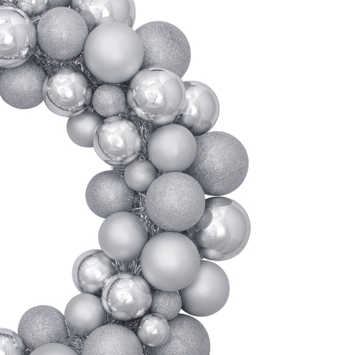 3-Finish Shatterproof Ball Ornament Christmas Wreath - 36" - Silver - Unlit