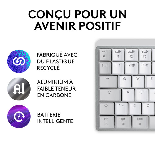 Logitech MX Mechanical Mini Bluetooth Backlit Mechanical Ergonomic Keyboard for Mac - Pale Grey