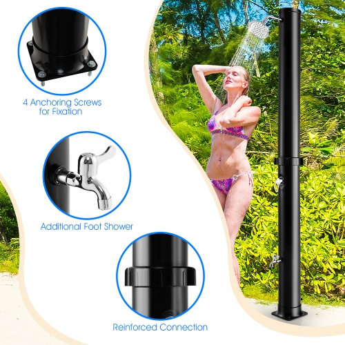 Costway 7.2 FT 10 Gallon Solar Heated Shower w/Adjustable Head & Foot Tap Spigot Black