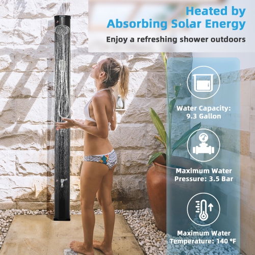 Costway 7.2 FT 9.3 Gallon Solar Heated Shower w/ Rain Shower, Foot Shower & Hand Shower