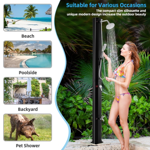 Costway 7.2 FT 9.3 Gallon Solar Heated Shower w/ Rain Shower, Foot Shower & Hand Shower
